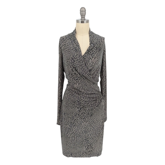 00743 Kamali Kulture Snakeskin Print Knit Faux Wrap Dress Gray Size Small office - Picture 1 of 6